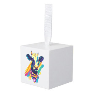 Kleurrijke Koe Png, Regenboog Koe Design Png Kubus Ornament