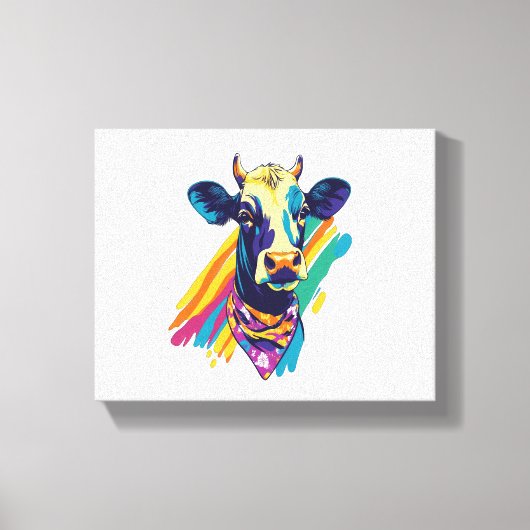Kleurrijke Koe, Rainbow Koe Design Canvas Afdruk (Voorkant)