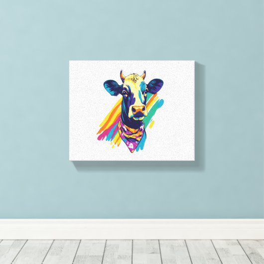 Kleurrijke Koe, Rainbow Koe Design Canvas Afdruk (Insitu (Houten vloer))