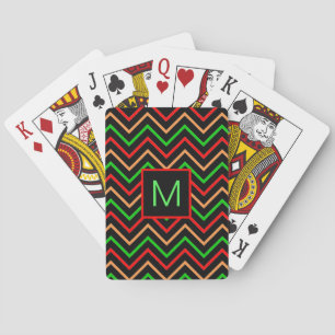 Kleurrijke koele chevron op zwart monogram pokerkaarten