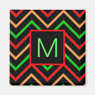 Kleurrijke koele chevron op zwarte monogram magneet