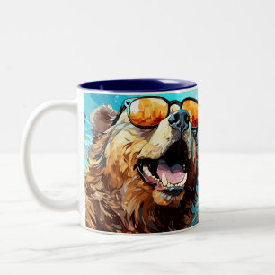 Kleurrijke koele hond met zonnebril Beach Vibes mo Tweekleurige Koffiemok