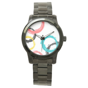 Kleurrijke, koele, moderne, trendy penseelcirkels horloge
