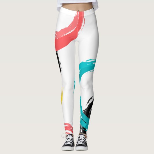 Kleurrijke, koele, moderne, trendy penseelcirkels leggings (Voorkant)