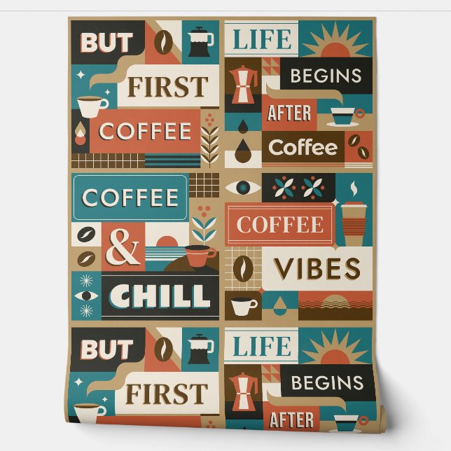 Kleurrijke koffie citaten behang (Afrollen)