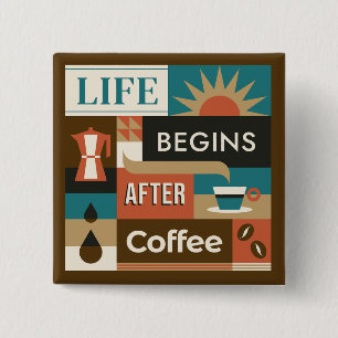 Kleurrijke koffie citaten vierkante button 5,1 cm
