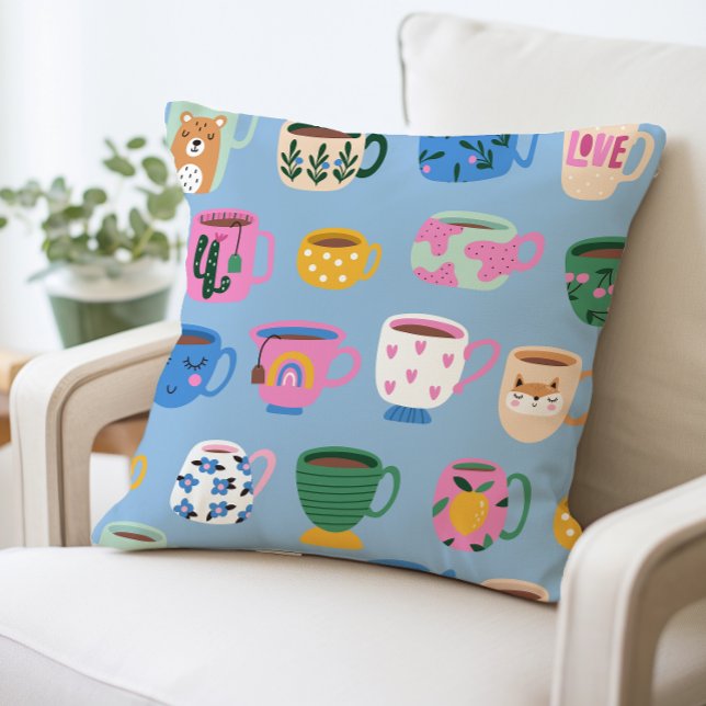 Kleurrijke koffie Mok Pattern Kussen (Creator heeft geüpload)