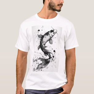 Kleurrijke Koi Fish No. 10 Black Stroke Flat Illus T-shirt