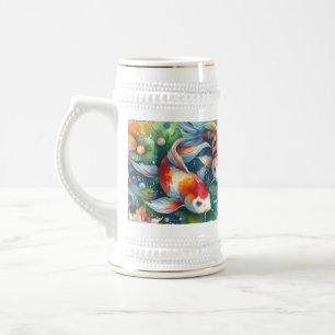 Kleurrijke Koi Fish Whimsical Waterverf Sinaasappe Bierpul
