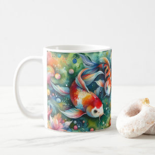 Kleurrijke Koi Fish Whimsical Waterverf Sinaasappe Koffiemok