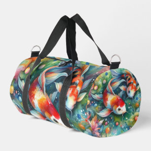 Kleurrijke Koi Fish Whimsical Waterverf Sinaasappe Plunjezak