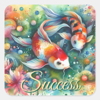 Kleurrijke Koi Fish Whimsical Waterverf Sinaasappe Vierkante Sticker