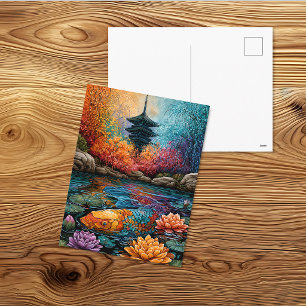 Kleurrijke Koi Vijver Pagode Briefkaart