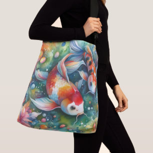 Kleurrijke Koi Vis Whimsical Waterverf Oranje Turq Crossbody Tas