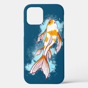 Kleurrijke Koi-vistekening in blauw water iPhone 12 Hoesje