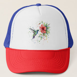 Kleurrijke Kolibrie Aquarel Bloemrijke Natuur Kuns Trucker Pet