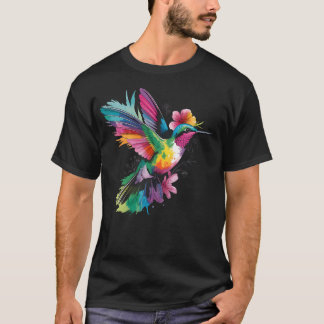 Kleurrijke Kolibrie Bloemige Botanische T-shirt