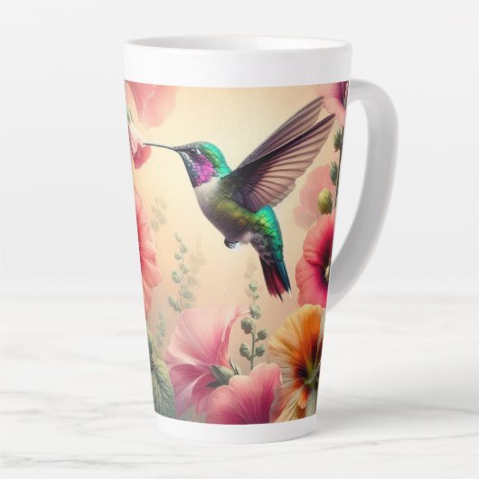 Kleurrijke kolibrie en bloemen ontwerp latte mok (Rechterhoek)
