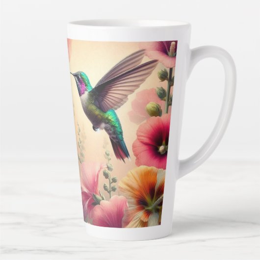 Kleurrijke kolibrie en bloemen ontwerp latte mok (Rechts)