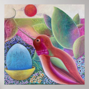 Kleurrijke Kolibrie Whimsische Kunst Poster