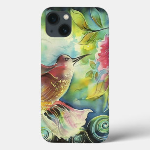 Kleurrijke kolibrie Zijderzijde Kunstschilder schi iPhone 13 Hoesje