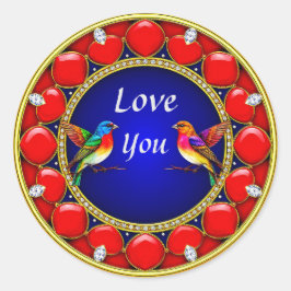 Kleurrijke kolibries omringd door romantisch hart ronde sticker