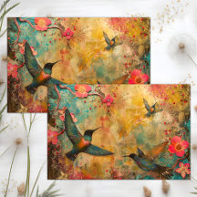 KLEURRIJKE KOLIBRI'S GEMENGDE MEDIA DECOUPAGE