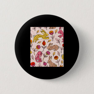 Kleurrijke konijnen cute bloemige vintage t-shirt ronde button 5,7 cm