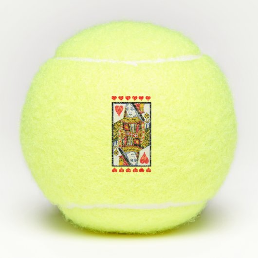 Kleurrijke koningin die Kaart speelt Rode harten Tennisballen (Voorkant)