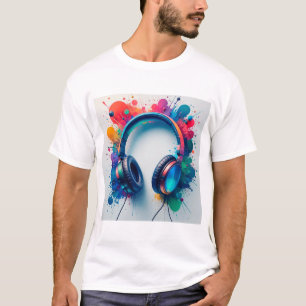 Kleurrijke Koptelefoons met Levendige Verfspatten T-shirt
