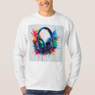 Kleurrijke Koptelefoons Tegen een Spat van Kleurri T-shirt