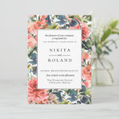 Kleurrijke koraal dahlia bloemenbruiloft uitnodigi kaart (Staand voorkant)