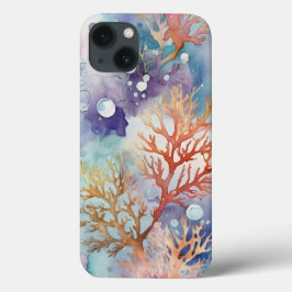 Kleurrijke koraal waterverf iPhone 13 hoesje