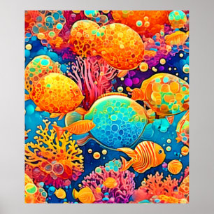 Kleurrijke koraalrif artwork poster