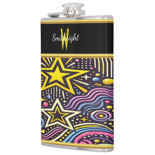 Kleurrijke Kosmische Patronen Twinkle in Levendig  Heupfles (Links)