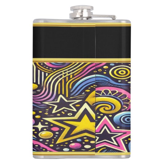 Kleurrijke Kosmische Patronen Twinkle in Levendig  Heupfles (Achterkant)