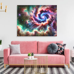 Kleurrijke Kosmische Spiraalstelsel met Stralende Canvas Afdruk