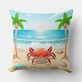 Kleurrijke krab, palmbomen en schelpen kussen