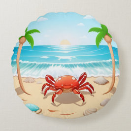 Kleurrijke krab, palmbomen en schelpen rond kussen