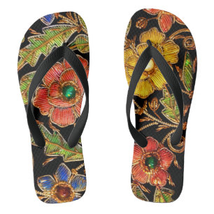 Kleurrijke kralen bloemen op fluweel teenslippers