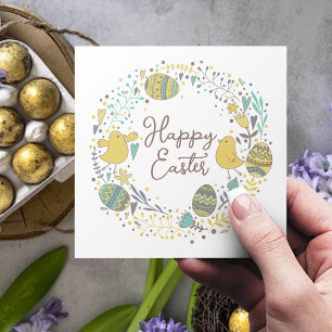 Kleurrijke krans Paasbrunch Eierzoektocht Feestdagenkaart