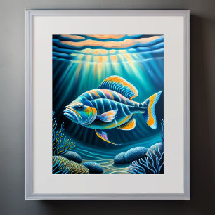 Kleurrijke Krijt Tekening Reef Fish III Poster
