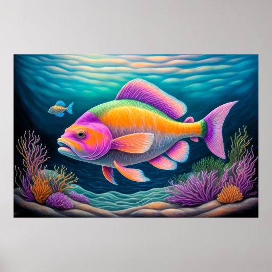 Kleurrijke krijttekenvis poster (Voorkant)