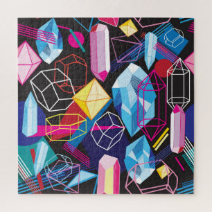 Kleurrijke kristallen, donkere abstracte achtergro legpuzzel