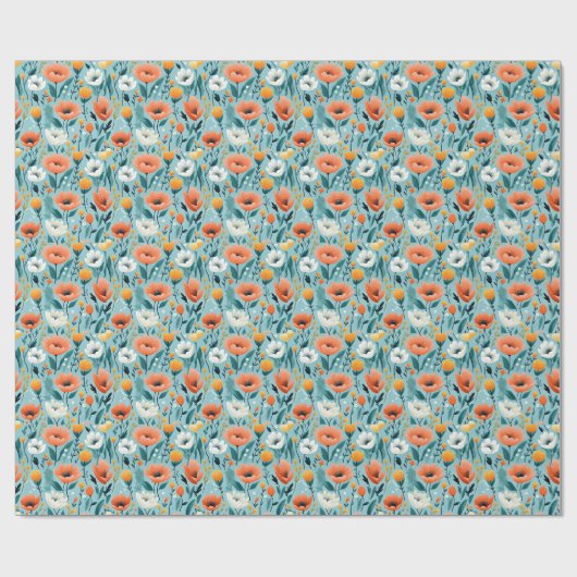 Kleurrijke kunst bloemen-aqua, wit, perzik, geel, cadeaupapier (Vlak)