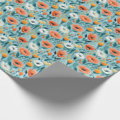 Kleurrijke kunst bloemen-aqua, wit, perzik, geel, cadeaupapier (Hoek)