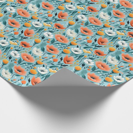 Kleurrijke kunst bloemen-aqua, wit, perzik, geel, cadeaupapier (Hoek)