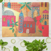 Kleurrijke Kunst van de Stad Jeruzalem Theedoek (Gevouwen)