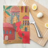 Kleurrijke Kunst van de Stad Jeruzalem Theedoek (Quarter Fold)