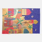 Kleurrijke Kunst van de Stad Jeruzalem Theedoek (Horizontaal)